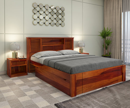 Morse Sheesham Wood Bed with Drawer Storage